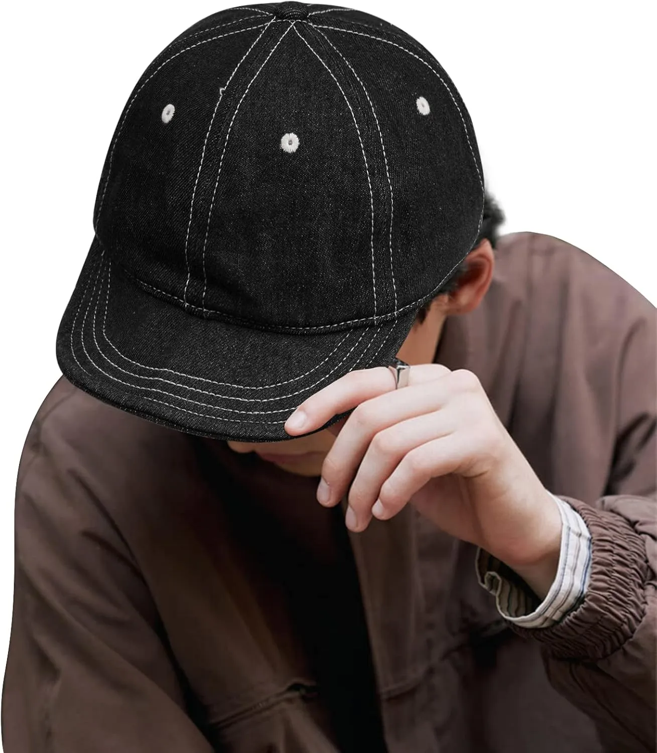 Clakllie Stylish Short Bill Hat Denim Baseball Cap Soft Flat Brim Snapback Hats Trucker Hat Casual Dad Hats Hip Hop Cadet Cap
