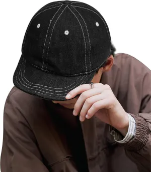 Clakllie Stylish Short Bill Hat Denim Baseball Cap Soft Flat Brim Snapback Hats Trucker Hat Casual Dad Hats Hip Hop Cadet Cap