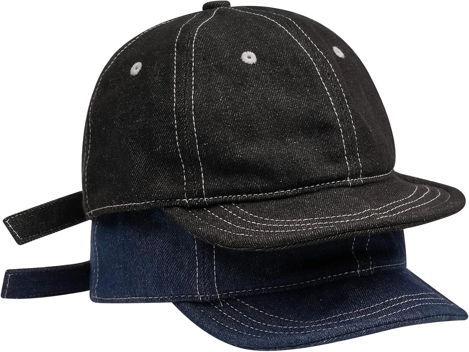 Clakllie Stylish Short Bill Hat Denim Baseball Cap Soft Flat Brim Snapback Hats Trucker Hat Casual Dad Hats Hip Hop Cadet Cap