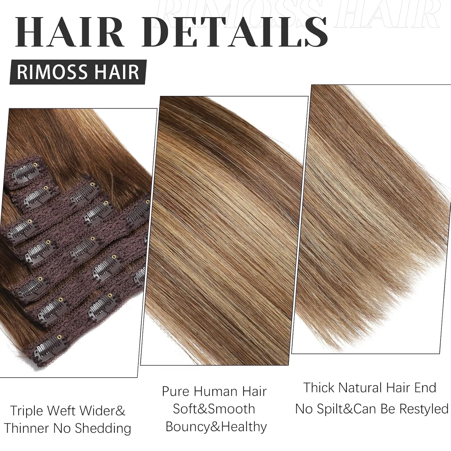 Clip in Hair Extensions Real Human Hair - 120g 22 Inch 7pcs, Ombre Chocolate Brown to Caramel Blonde Balayage - Soft Remy Human Hair Clip ins Extensions Straight for Women