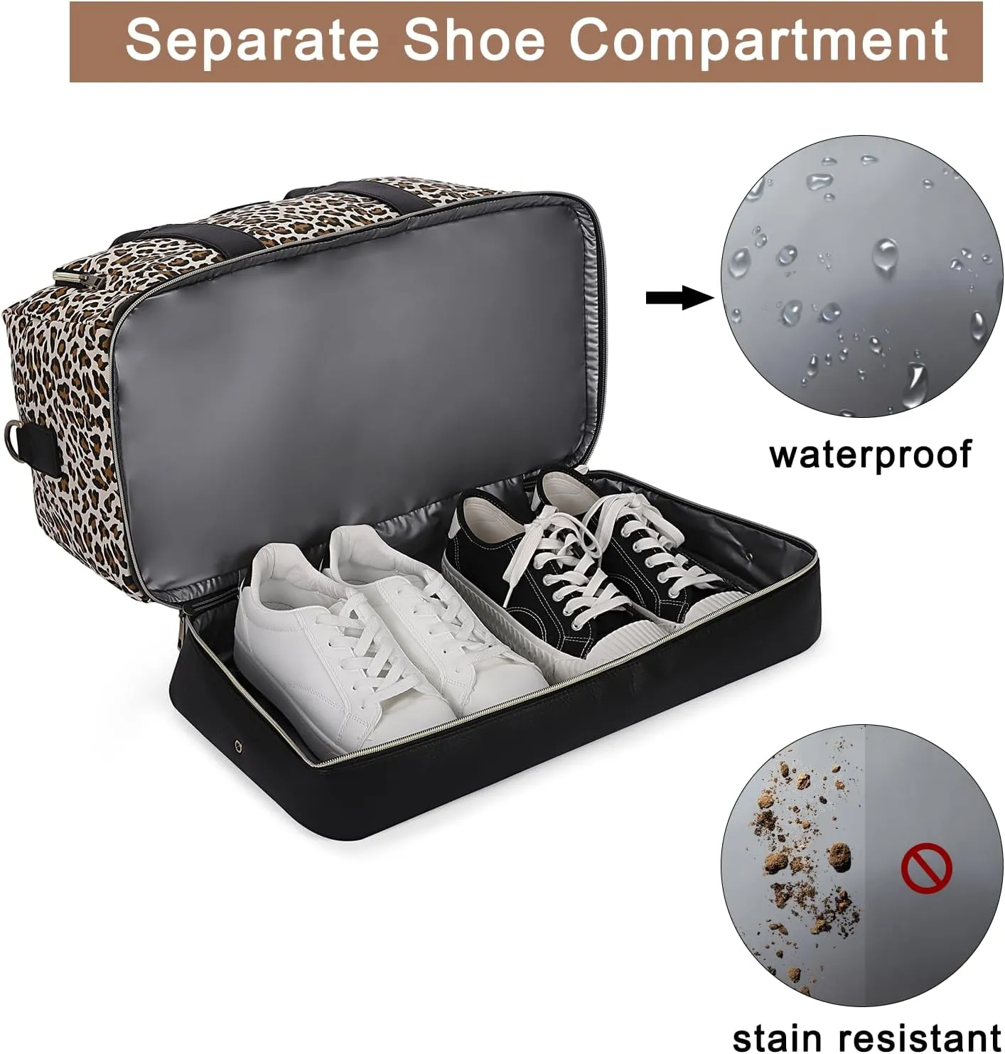 CLUCI Duffle Bag Weekender Bags for Women Canvas Anti Theft Travel Bag for Women Overnight Tote Carry On Bags with Shoe Compartment Leopard Print with Black