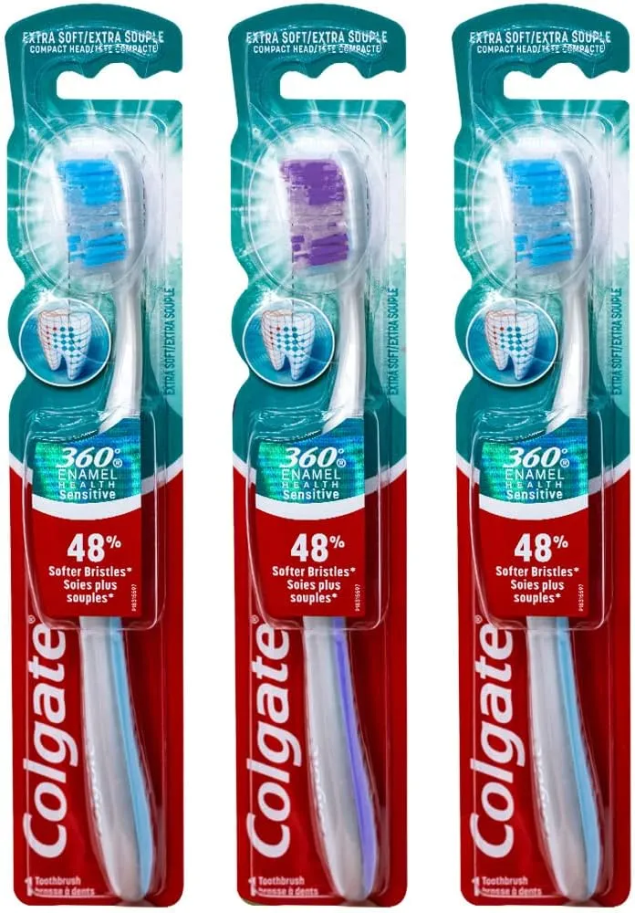 Colgate 360 Enamel Health Sensitive Toothbrush, Compact Head, Extra Soft (Colors Vary) - Pack of 313