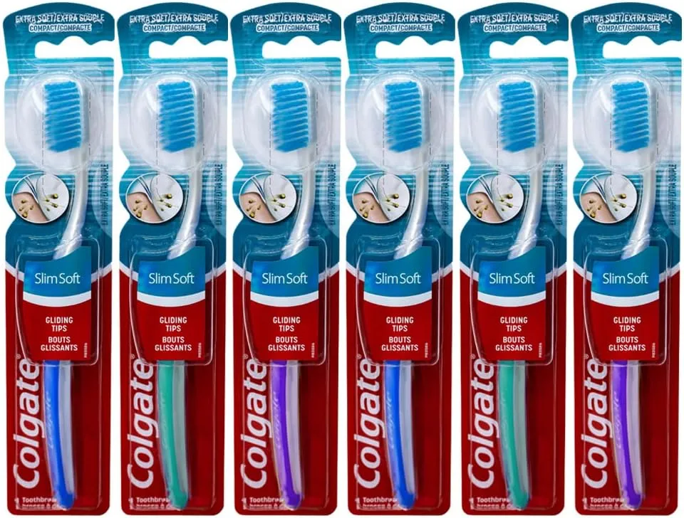 Colgate Slim Soft Ultra Compact Toothbrush, Extra Soft (Colors Vary) - Pack of 6