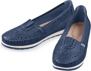 Collections Etc Stretch Inset Laser Cut Decorated Slip-On Shoes
