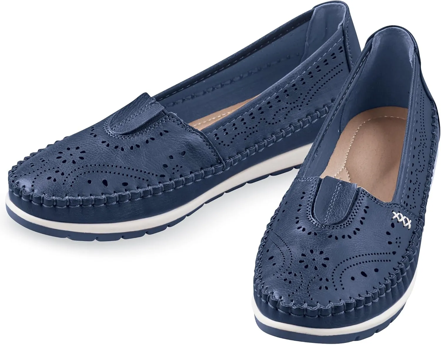 Collections Etc Stretch Inset Laser Cut Decorated Slip-On Shoes