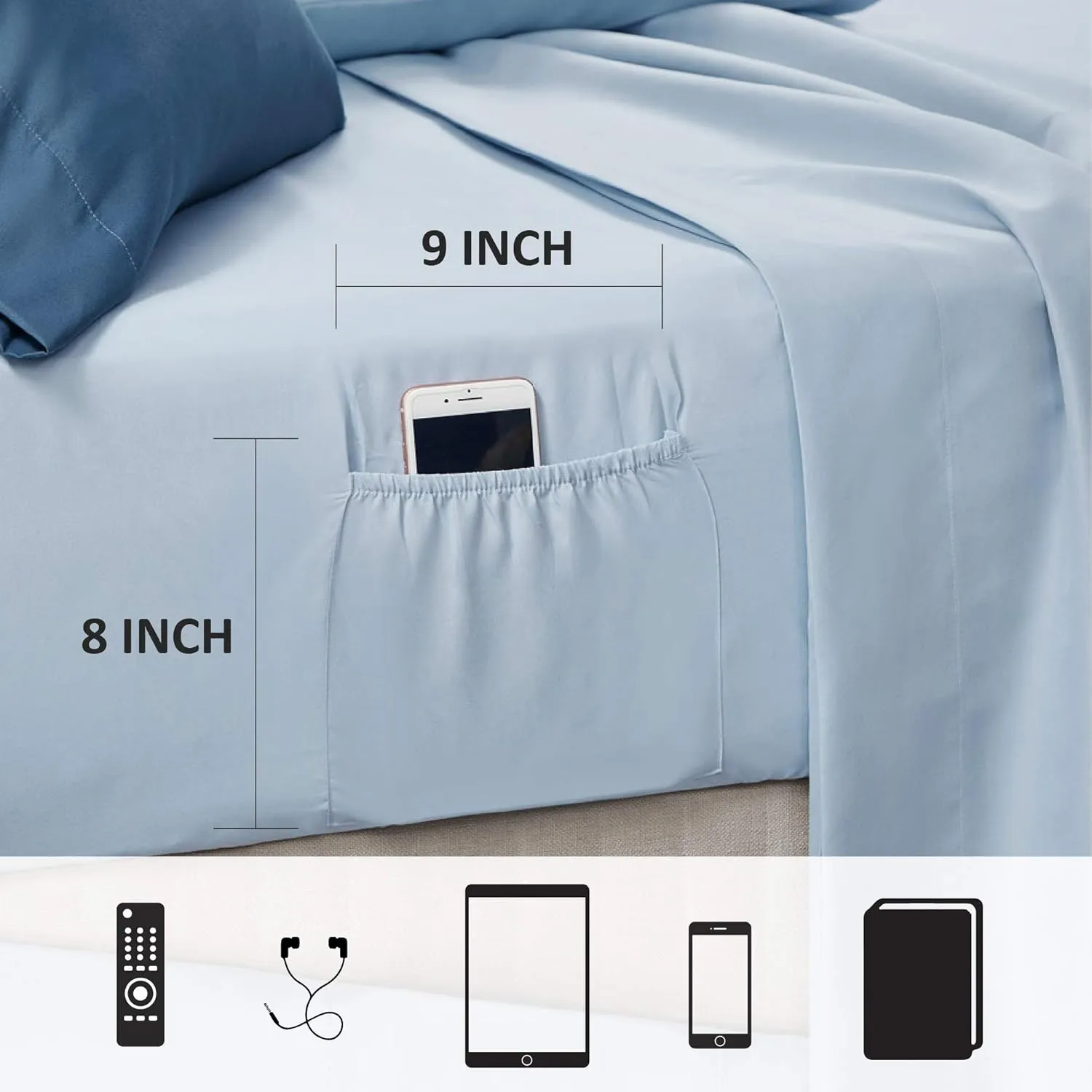 Comfort Spaces Bed in A Bag - Trendy Casual Design Cozy Comforter with Complete Sheet Set with Side Pocket, All Season Cover, Matching Shams, King(104"x90"), Gloria, Damask Blue 9 Piece