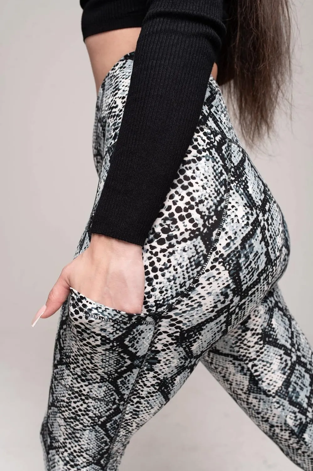 COMFY FOREVER Pocket Leggings for Women W/5' High Waist Tummy Control Ankle Length Pants