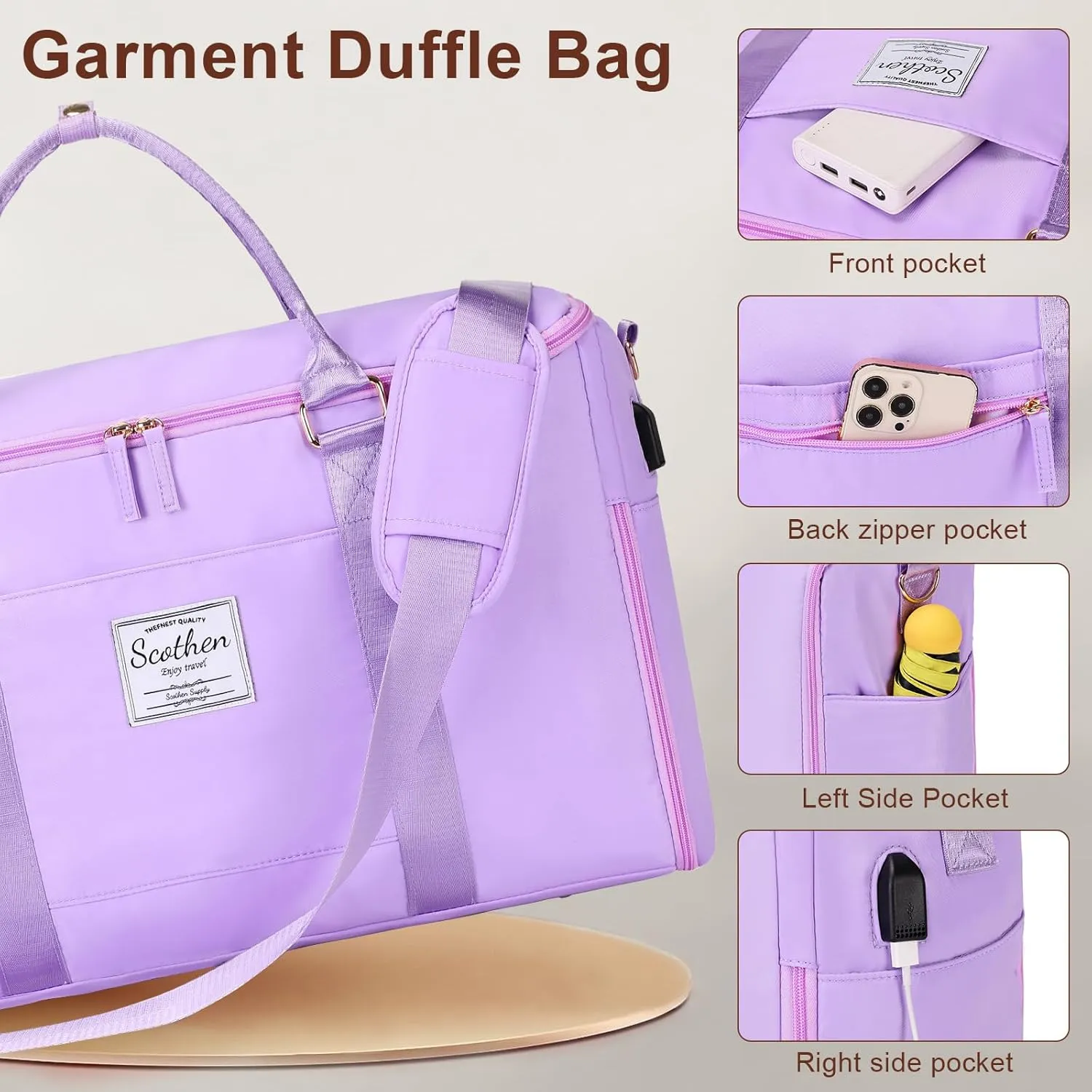Convertible Travel Garment Bag, Carry On Garment Duffle Bag with Toiletry and Shoe bag, Garment Bags for Travel, 2 in 1 Hanging Dress Suitcase Suit Travel Bags for Women with USB Charging Port