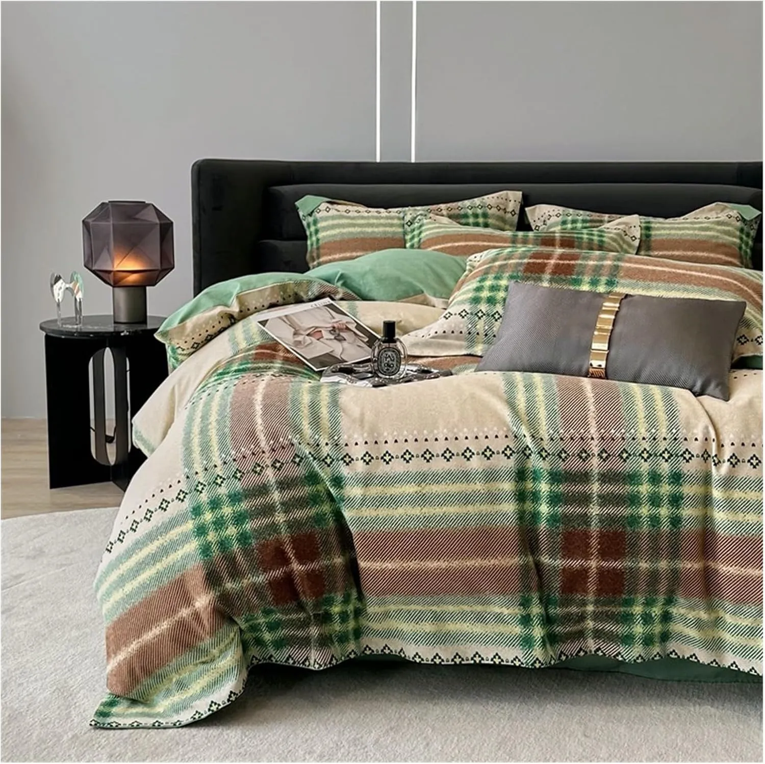 Cotton Bed Linen Geometric Plaid Bed Cover Full Set Quilt Duvet Cover Double Bed Sheets Set Comforter Bedding Set Pillowcase, All Season (B Twin)