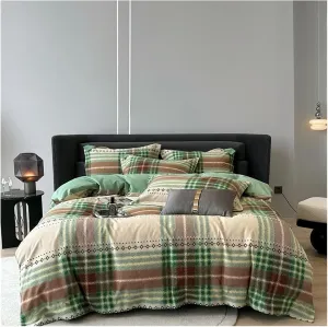 Cotton Bed Linen Geometric Plaid Bed Cover Full Set Quilt Duvet Cover Double Bed Sheets Set Comforter Bedding Set Pillowcase, All Season (B Twin)