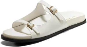 Coutgo Womens Flat Sandals Comfortable Wide Width Slides Double Strap Adjustable Buckle Slip on Shoes