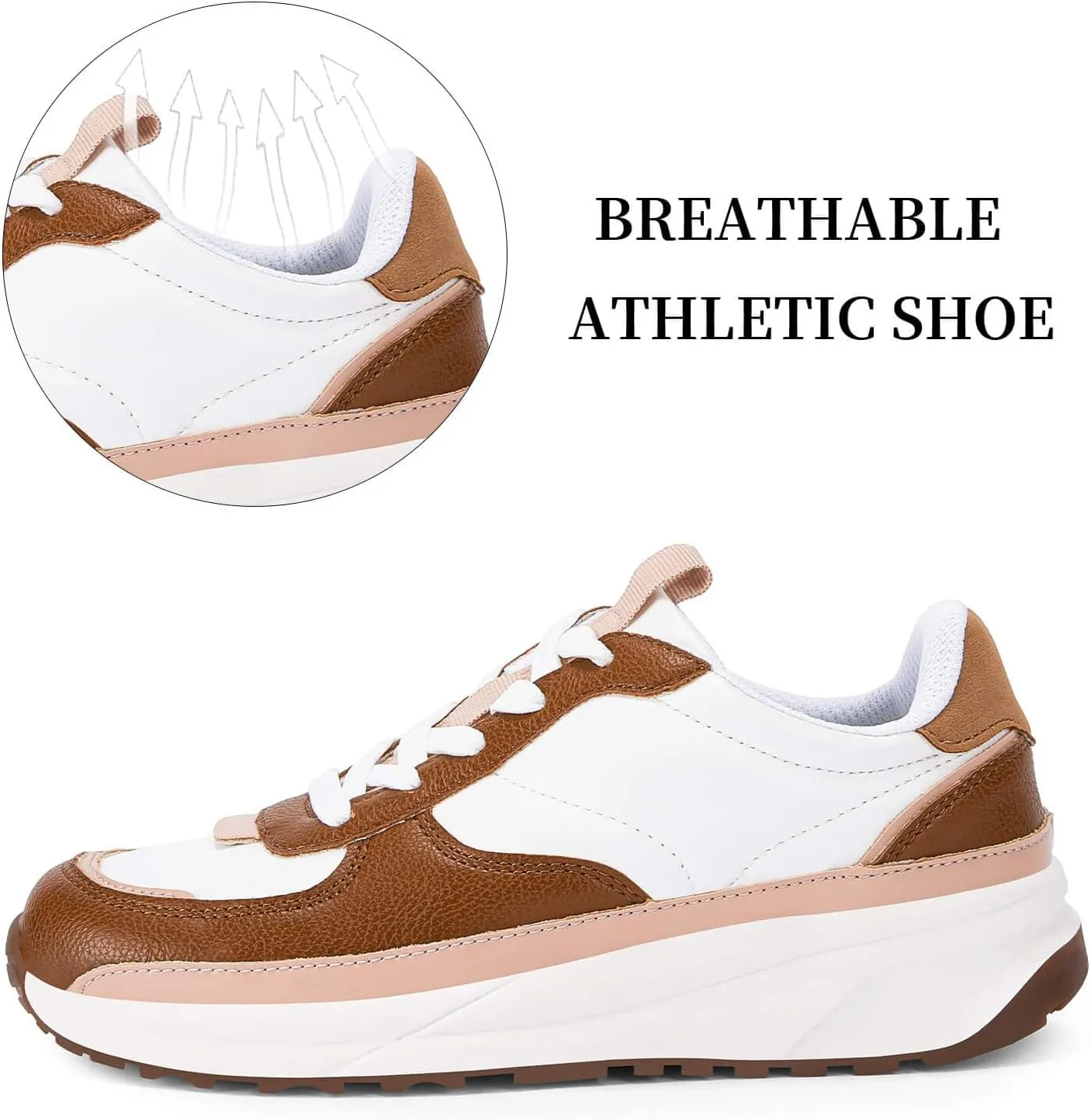 Coutgo Womens Lace Up Platform Sneakers Trendy Athletic Tennis Faux Leather Suede Neutral Comfortable Walking Shoes