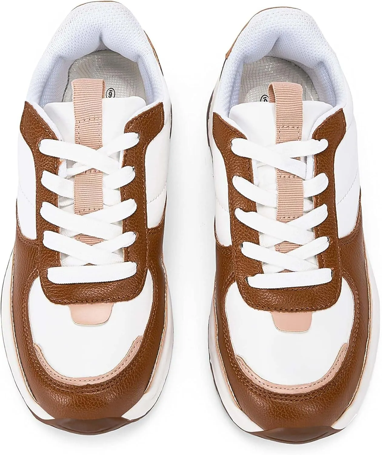 Coutgo Womens Lace Up Platform Sneakers Trendy Athletic Tennis Faux Leather Suede Neutral Comfortable Walking Shoes