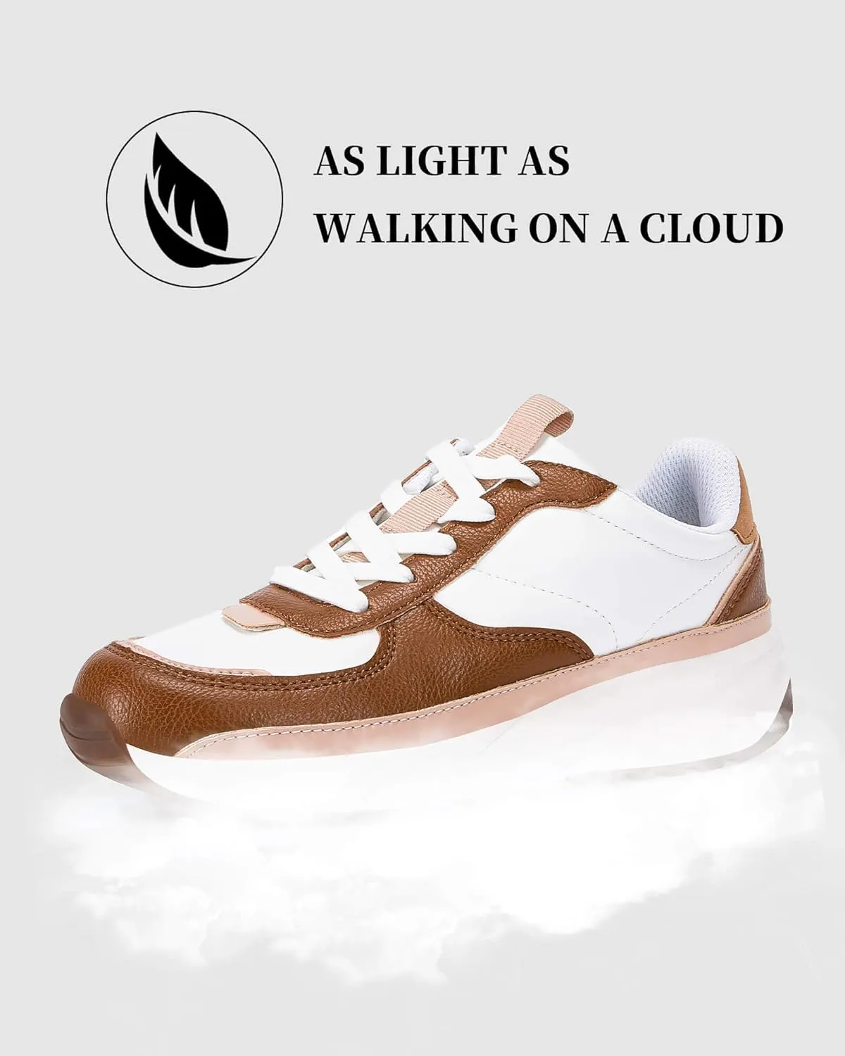Coutgo Womens Lace Up Platform Sneakers Trendy Athletic Tennis Faux Leather Suede Neutral Comfortable Walking Shoes