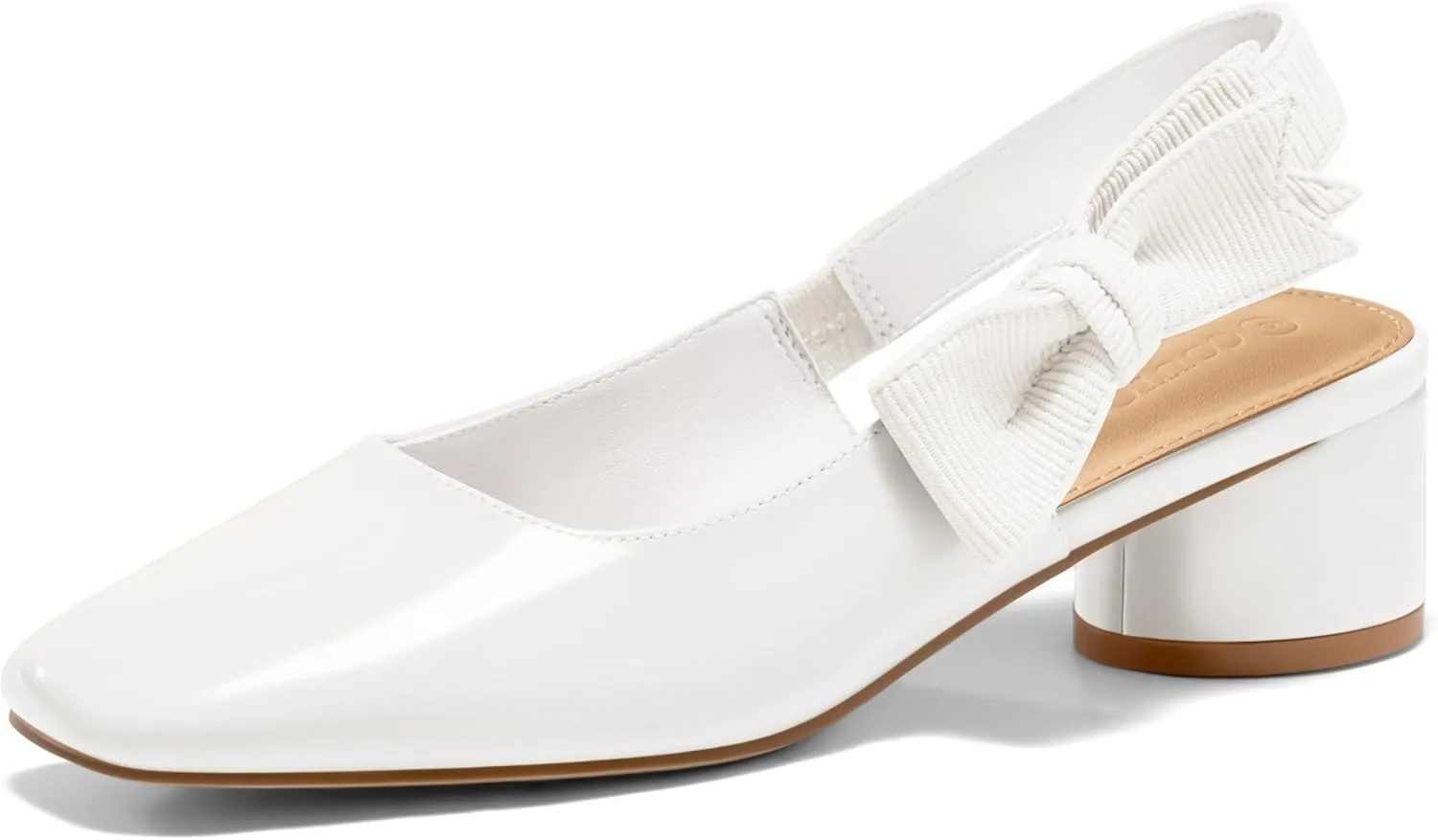 Coutgo Women's Slingback Chunky Heels Bow Closed Square Toe Slip On Work Pumps Dress Shoes