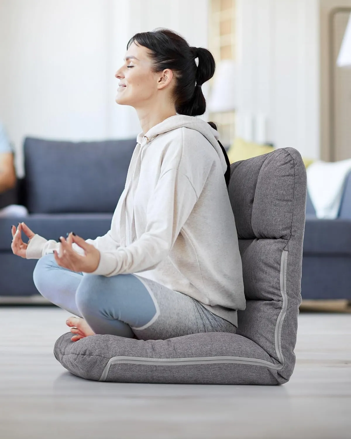 Crestlive Products Adults Floor Chair Adjustable Lazy Sofa with Removable Pillow, Foldable Memory Foam Padded Kids Gaming Chair, Flat Cushion for Indoor Meditation, Reading(Gray)