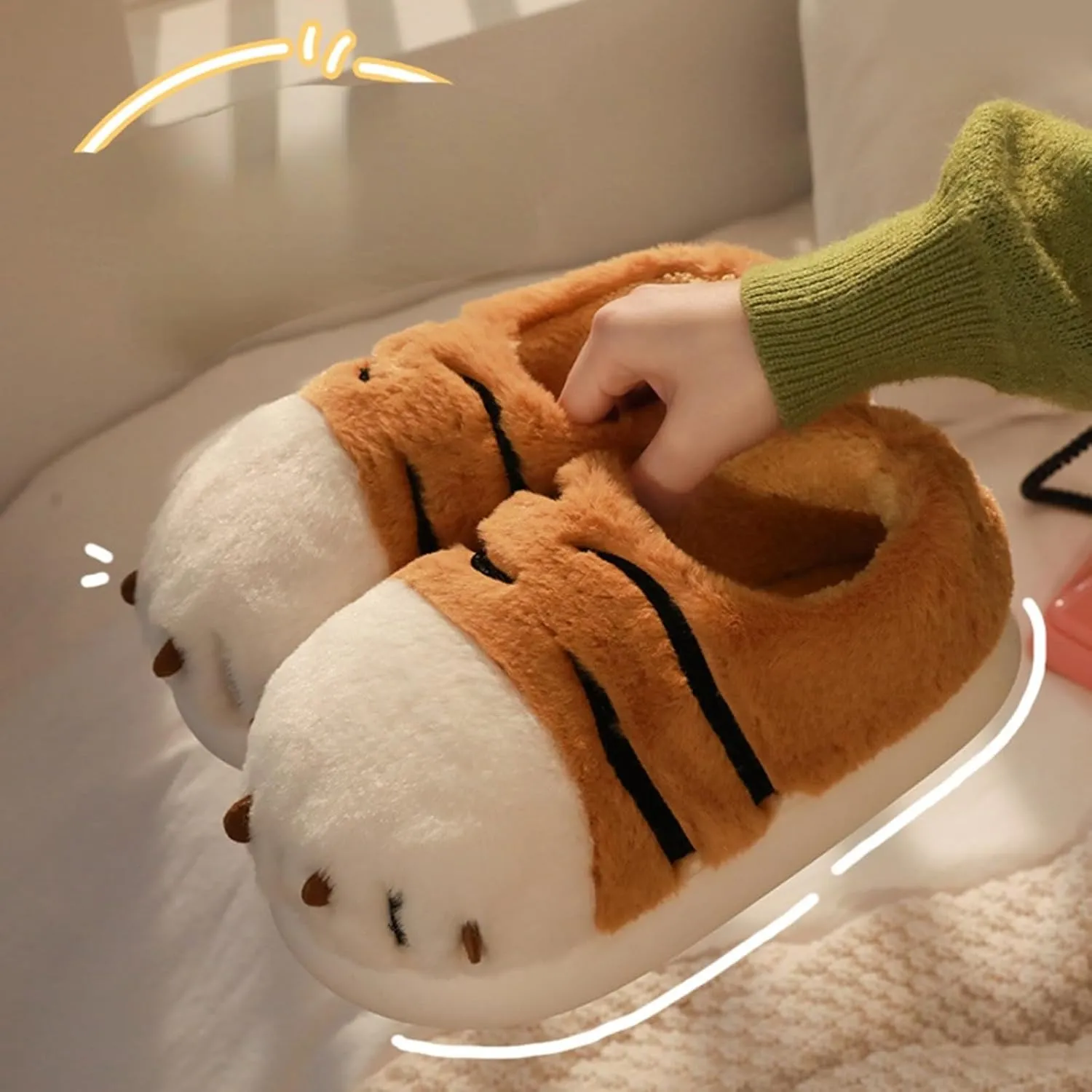 Cute Fluffy Slippers for Women Teen Girls Kawaii Animal Panda Fuzzy Furry Cozy Warm Soft Plush Fleece Comfy Home Slides Non-Slip