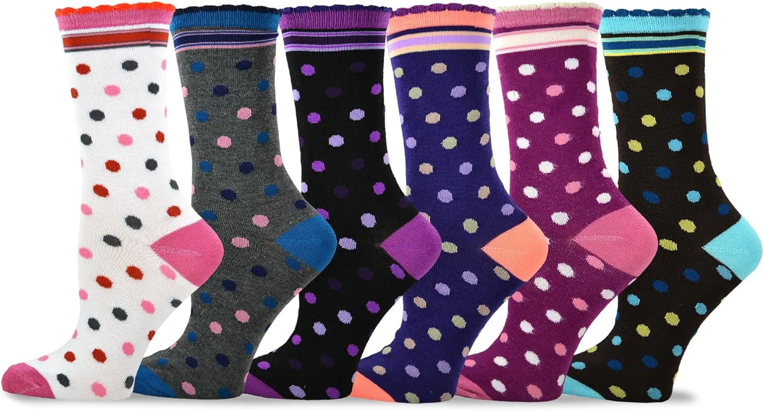 Cute Fun Novelty Dress Casual Argyle Stripe Floral Scallop Hearts Socks for Women Size 9-11 6pair 12pair School Socks
