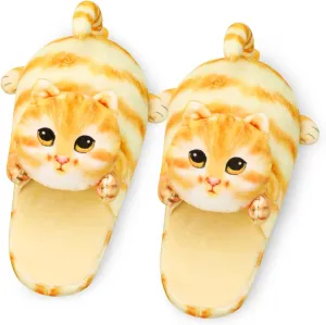 Cute Fuzzy Cat Slippers for Women Indoor and Outdoor, Funny Animal Winter Warm Memory Foam House Slippers, Gifts for Women and Cat lovers