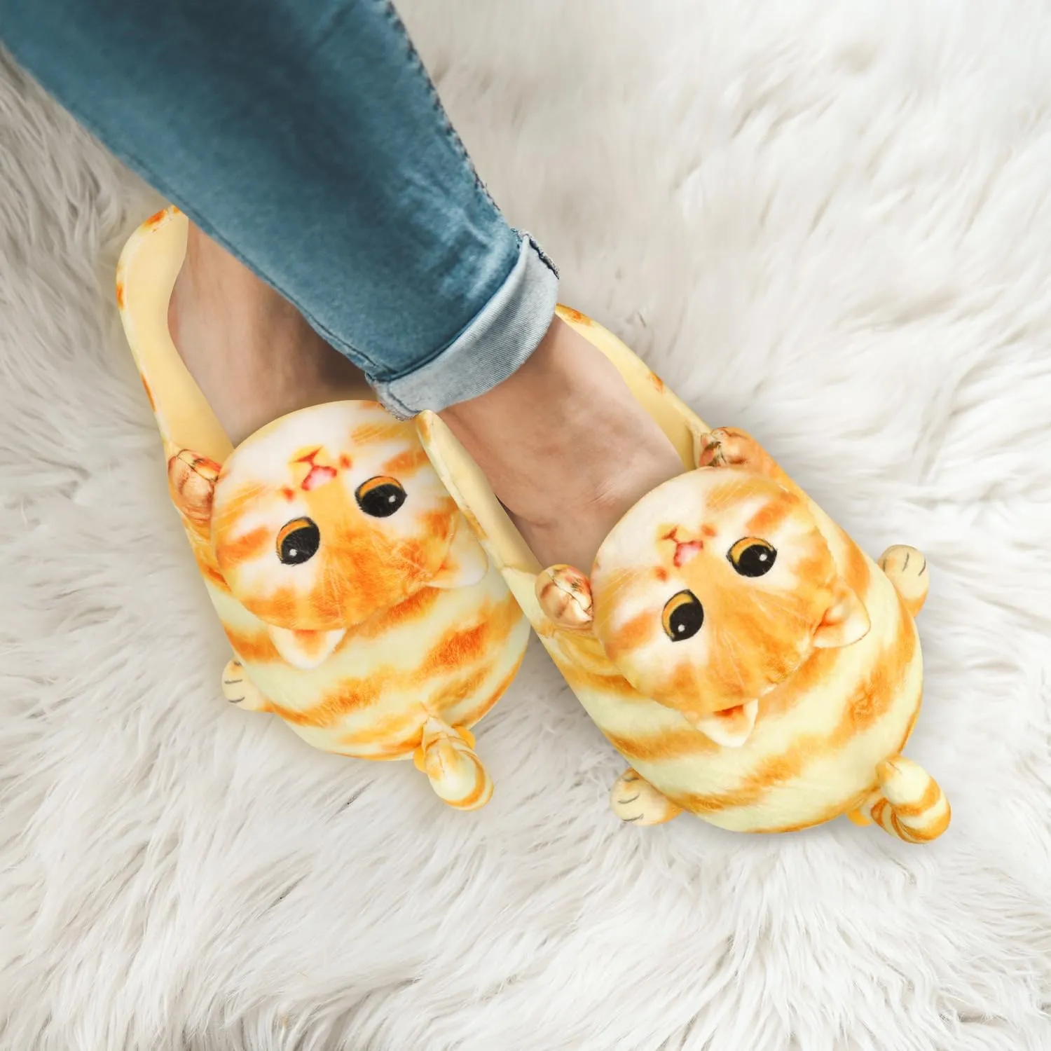 Cute Fuzzy Cat Slippers for Women Indoor and Outdoor, Funny Animal Winter Warm Memory Foam House Slippers, Gifts for Women and Cat lovers
