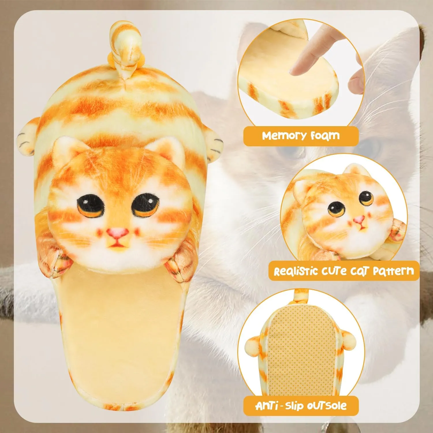 Cute Fuzzy Cat Slippers for Women Indoor and Outdoor, Funny Animal Winter Warm Memory Foam House Slippers, Gifts for Women and Cat lovers