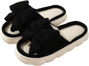 Cute Pink Bow-Tie House Women's Open Toe Slippers - Warm Non-slip Thick Sole Comfy Memory Foam House Shoes Indoor Outdoor