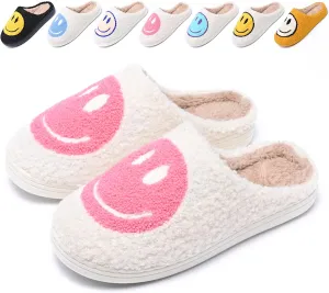 Cute Smile Face Slippers for Women and Men,Soft Plush Comfy Warm Couple Slip-On House Happy Face Slippers For Winter Indoor Outdoor Smile Slippers Non-slip Fuzzy Flat Slides