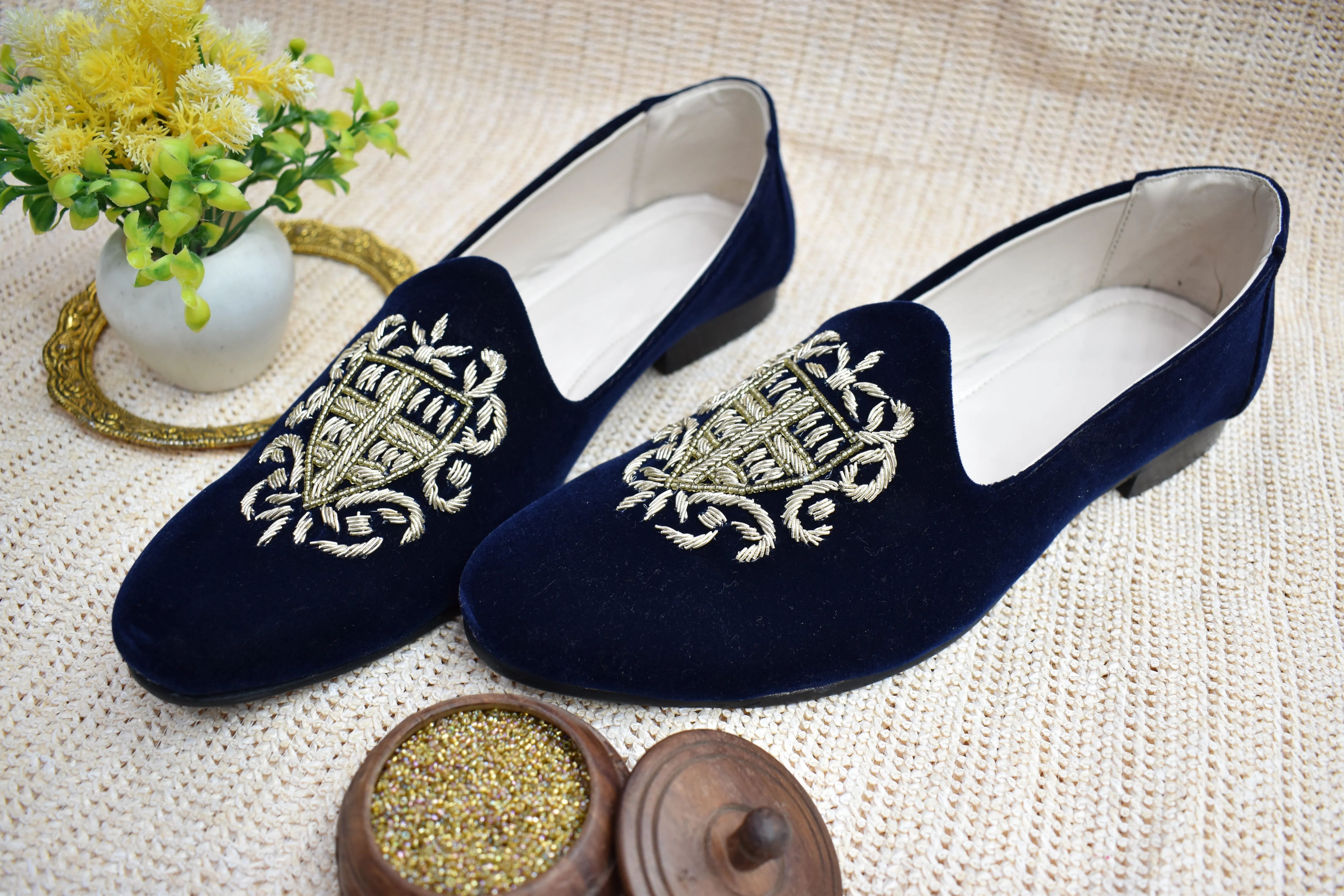 Dabka Velvet Loafer shoe (Navy blue)
