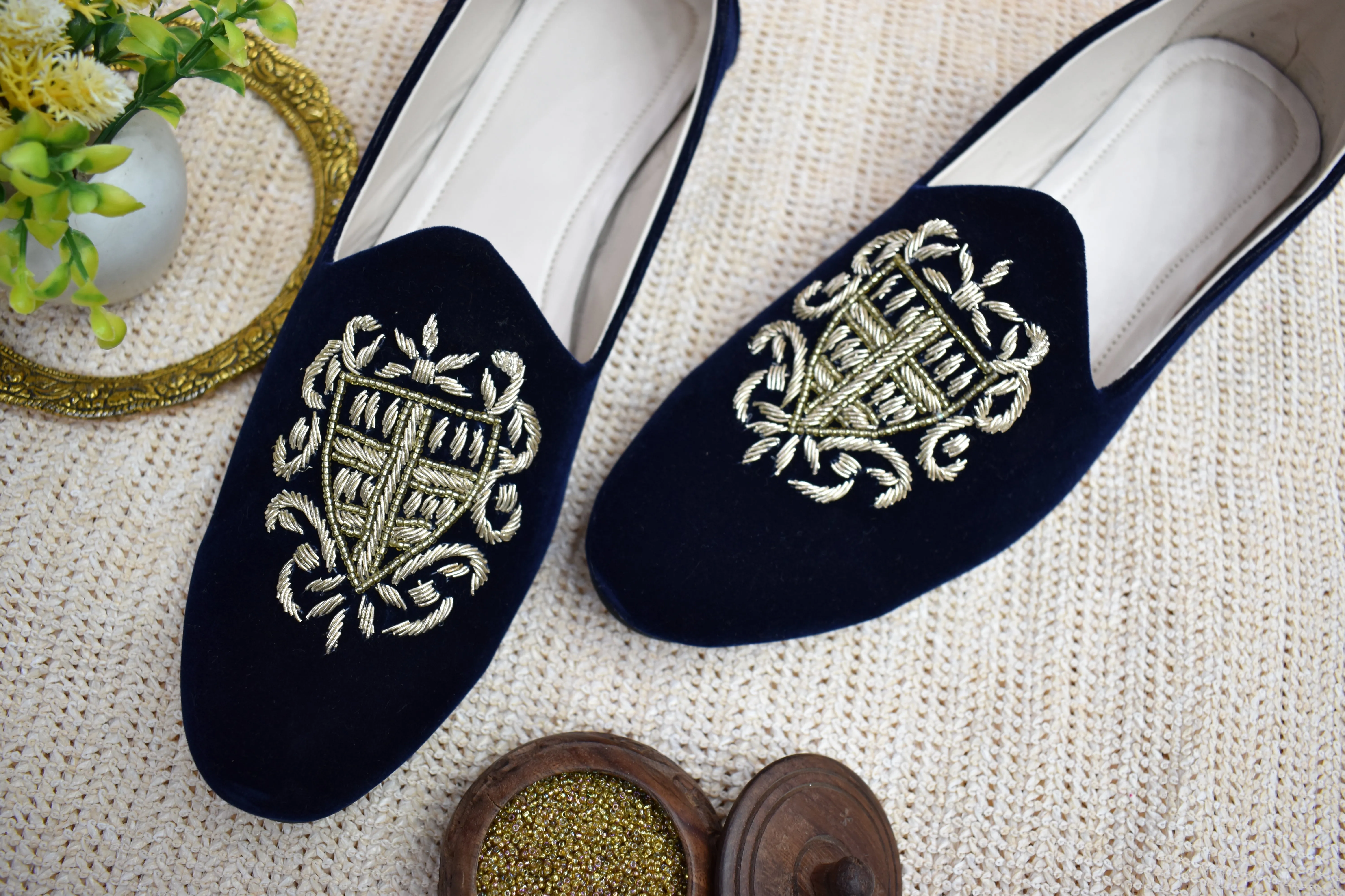 Dabka Velvet Loafer shoe (Navy blue)