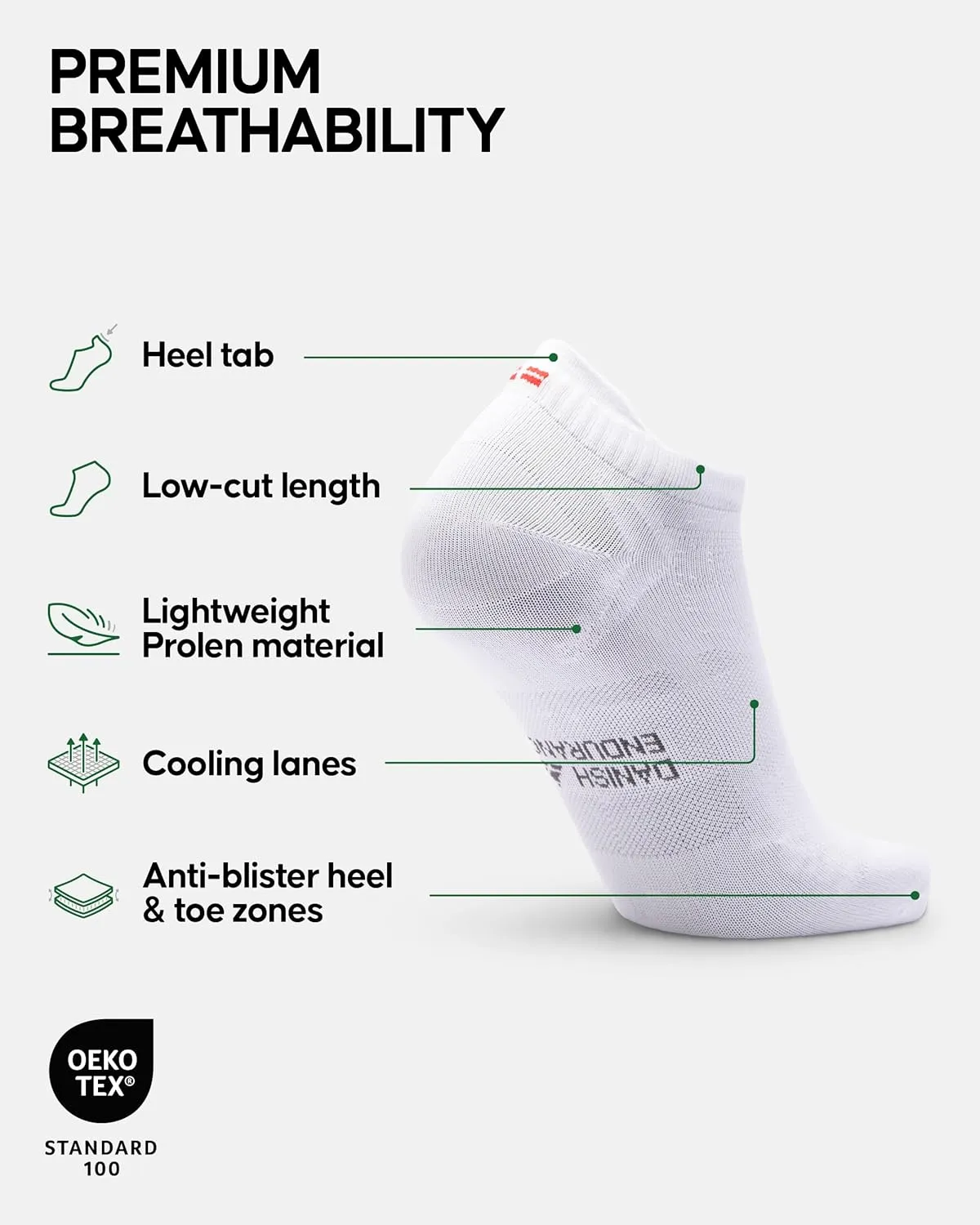 DANISH ENDURANCE Low-Cut Athletic Socks, Moisture Wicking, Men & Women, 5-Pack