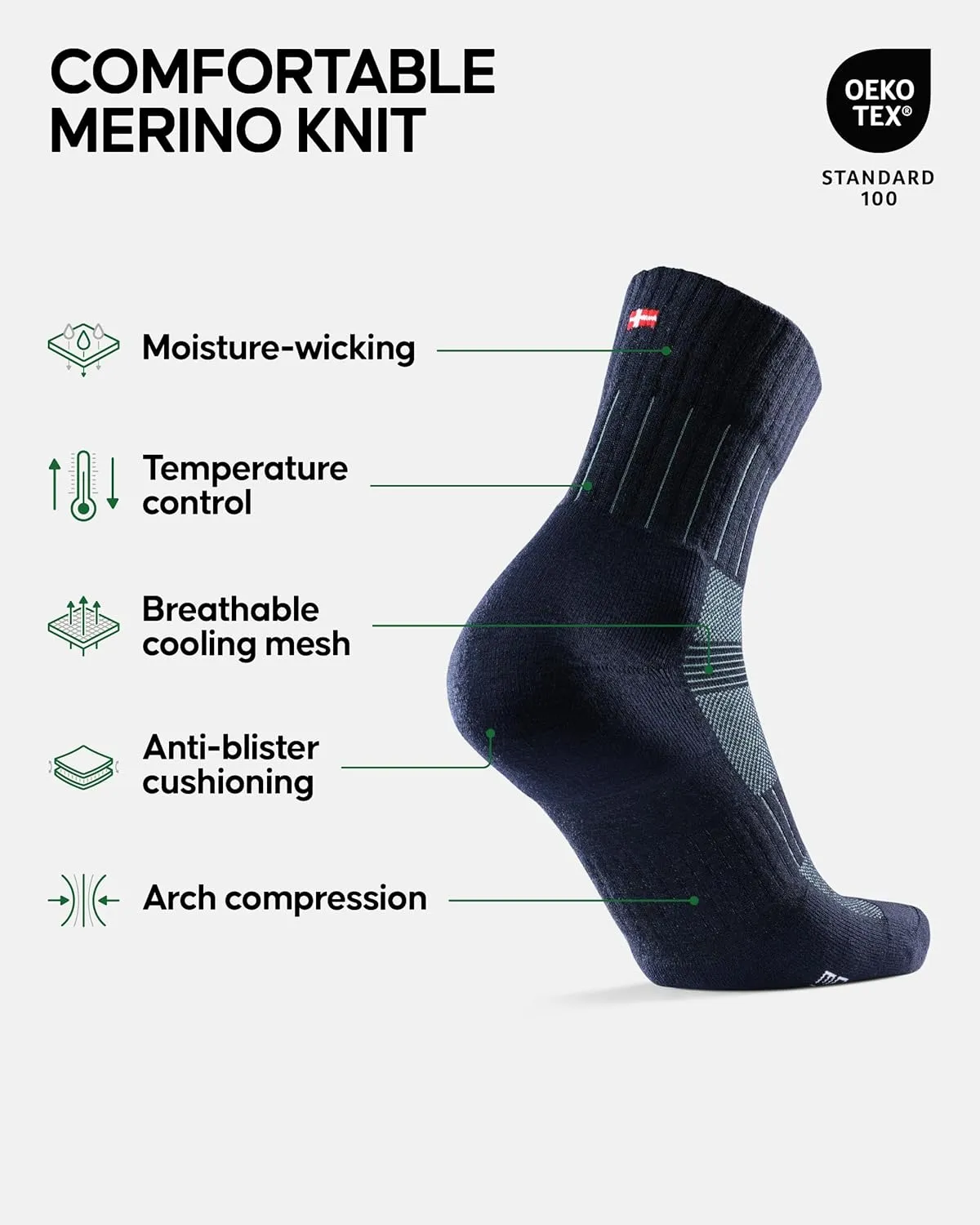 DANISH ENDURANCE Merino Wool Trail Running Socks for Men & Women, 2 Pack