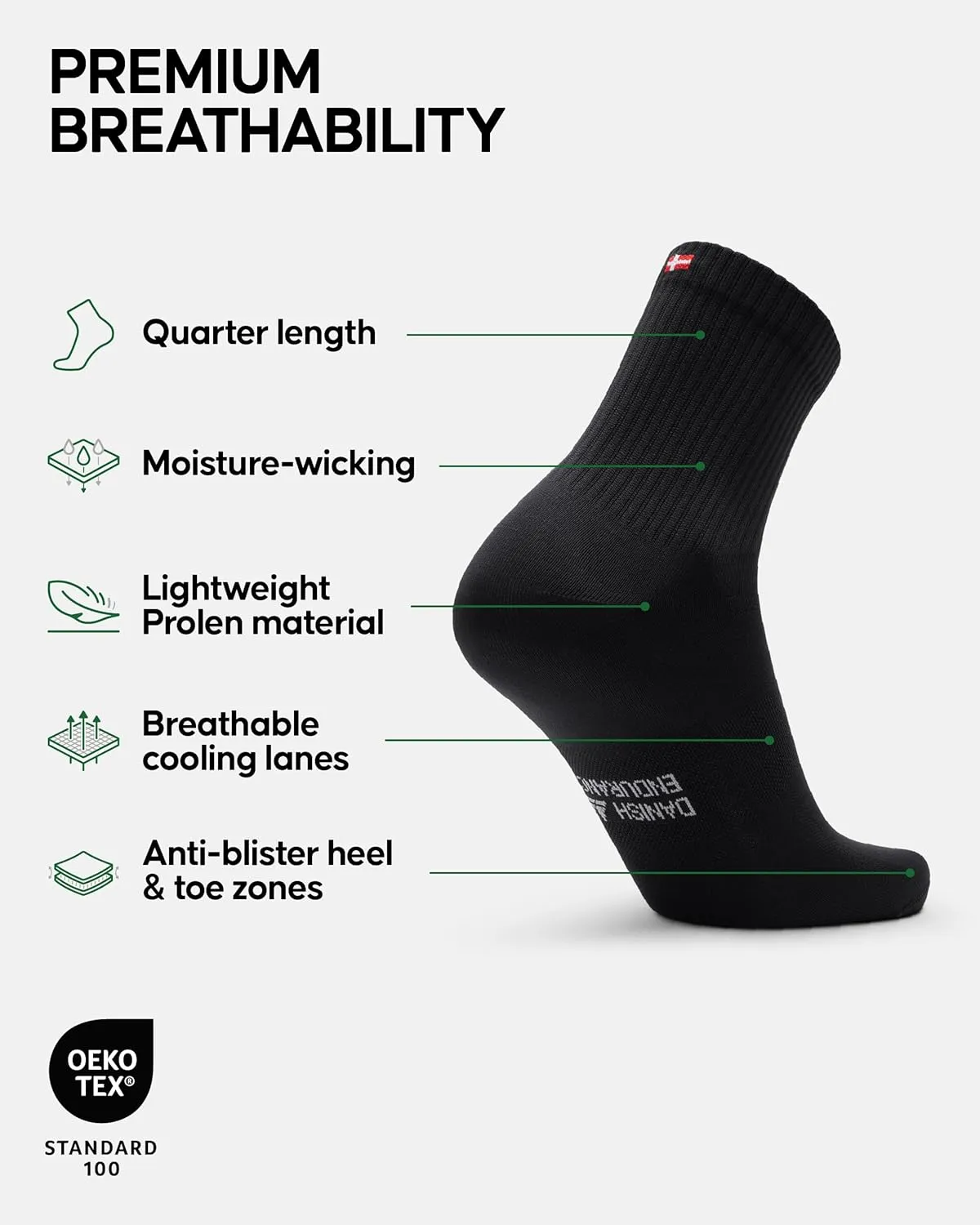 DANISH ENDURANCE Quarter Athletic Socks, Anti-blister for Men & Women, 5-Pack