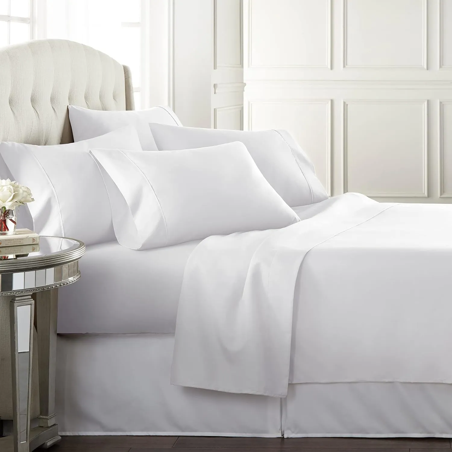 Danjor Linens Queen 6 Piece Sheet Set - Hotel Quality, Breathable, & Cooling Sheet Set with Deep Pockets - Soft Bed Sheets - Wrinkle Free - Machine Washable - White Sheets for Queen Size Bed - 6 pc