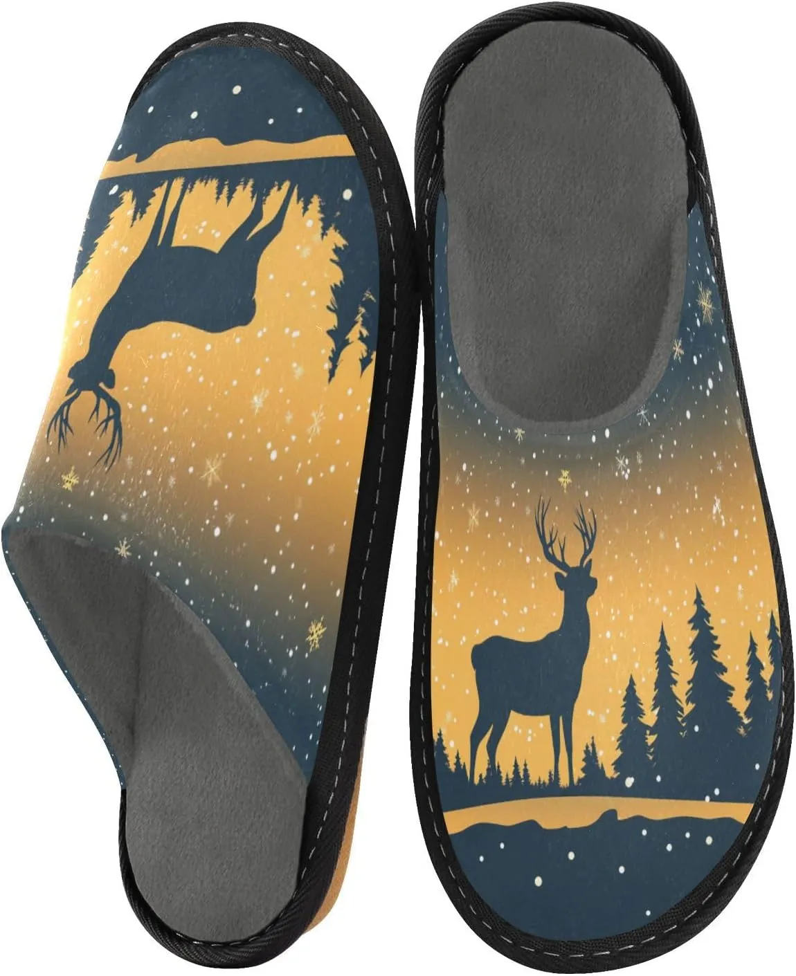 Deer under Christmas Moonlight House Slippers for Women,Mens Fuzzy Slippers,Soft Comfy Memory Foam Non-slip Indoor & Outdoor House Shoes-25
