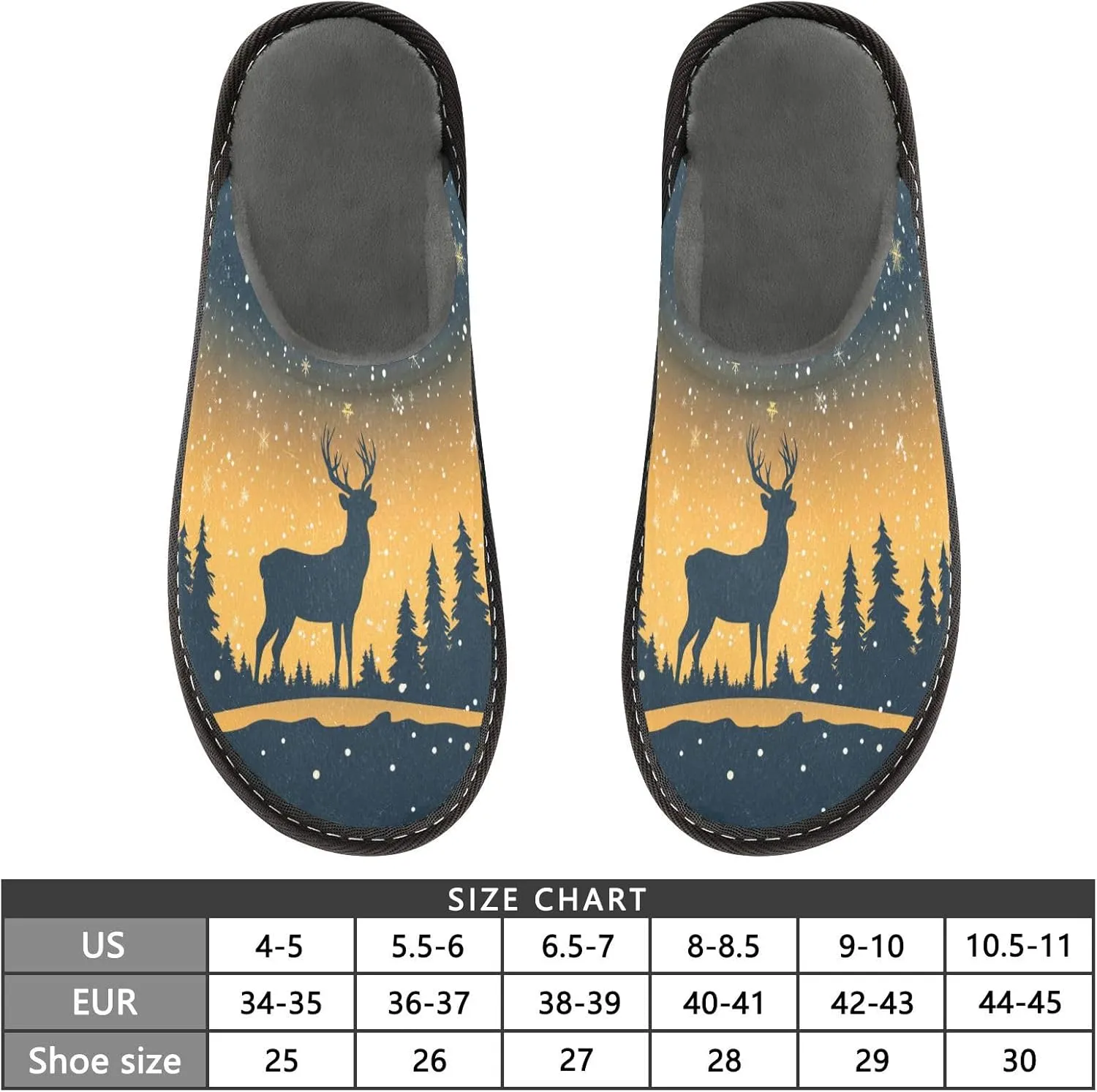 Deer under Christmas Moonlight House Slippers for Women,Mens Fuzzy Slippers,Soft Comfy Memory Foam Non-slip Indoor & Outdoor House Shoes-25