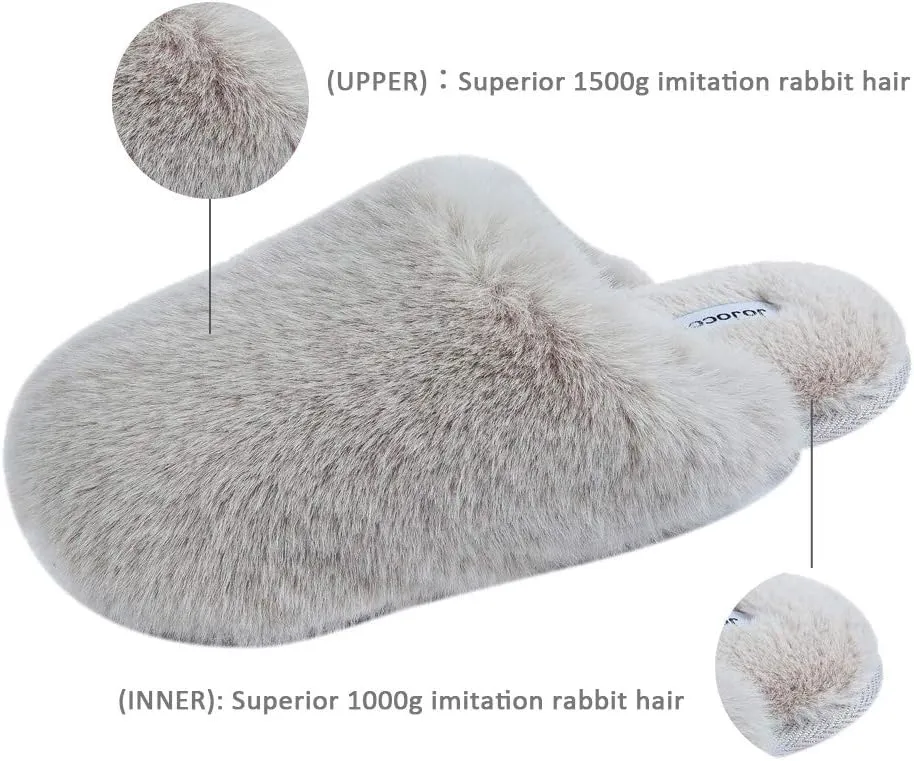 Densely Long-haired Lady’s Comfy Fuzzy Memory Foam Scuff Women’s Warm Plush Closed-Toe Comfortable Slippers