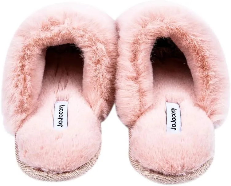 Densely Long-haired Lady’s Comfy Fuzzy Memory Foam Scuff Women’s Warm Plush Closed-Toe Comfortable Slippers