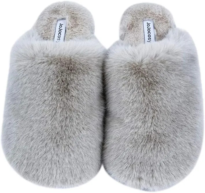 Densely Long-haired Lady’s Comfy Fuzzy Memory Foam Scuff Women’s Warm Plush Closed-Toe Comfortable Slippers