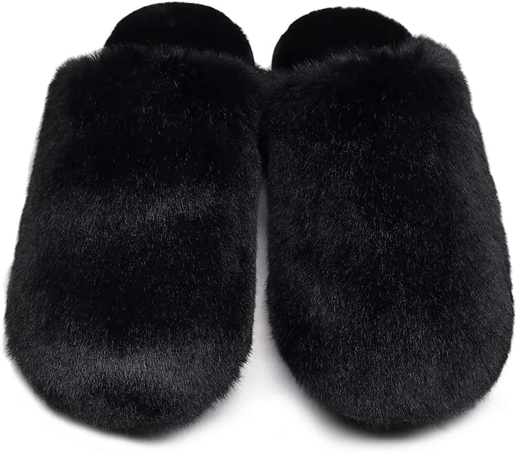 Densely Long-haired Lady’s Comfy Fuzzy Memory Foam Scuff Women’s Warm Plush Closed-Toe Comfortable Slippers