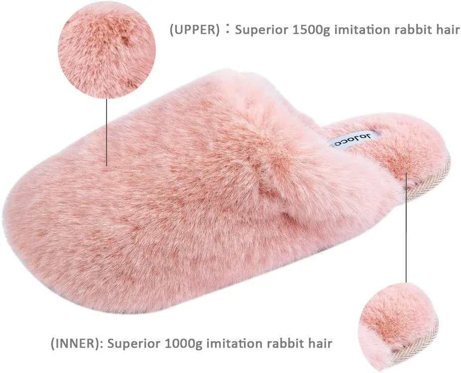 Densely Long-haired Lady’s Comfy Fuzzy Memory Foam Scuff Women’s Warm Plush Closed-Toe Comfortable Slippers