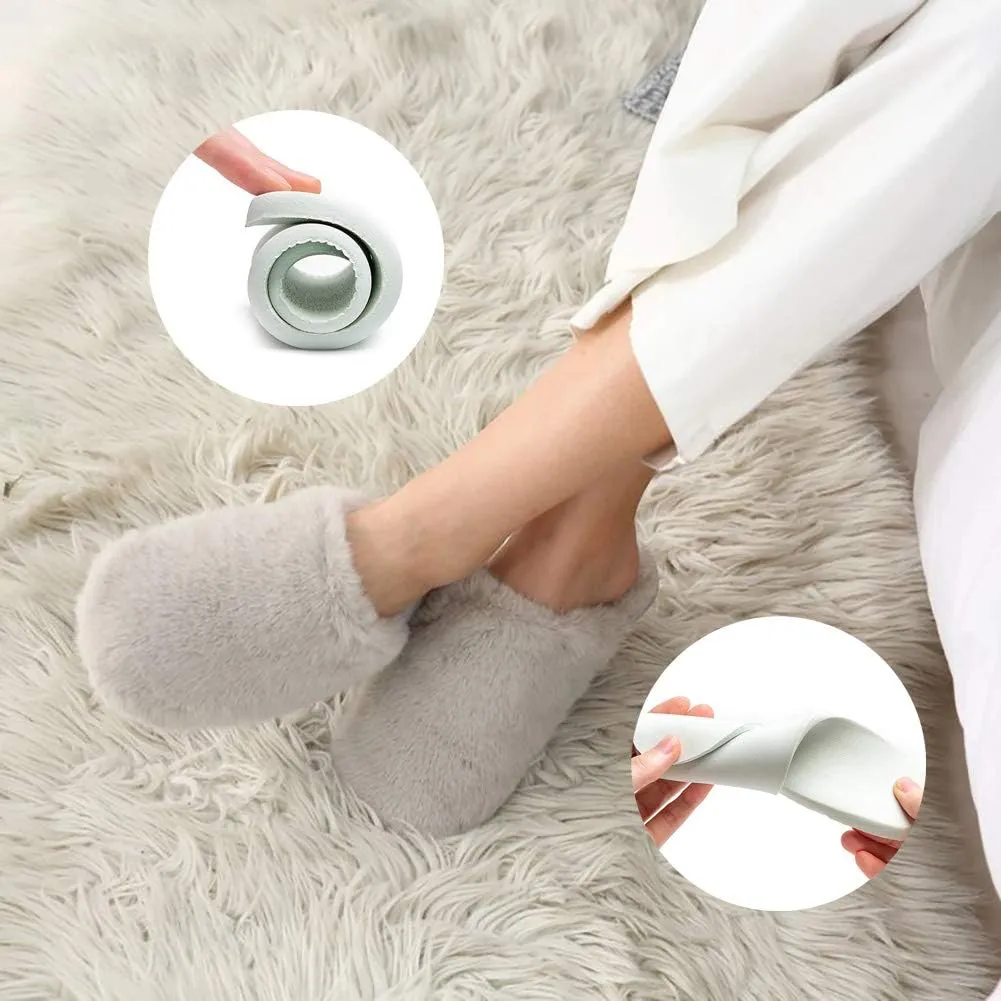Densely Long-haired Lady’s Comfy Fuzzy Memory Foam Scuff Women’s Warm Plush Closed-Toe Comfortable Slippers