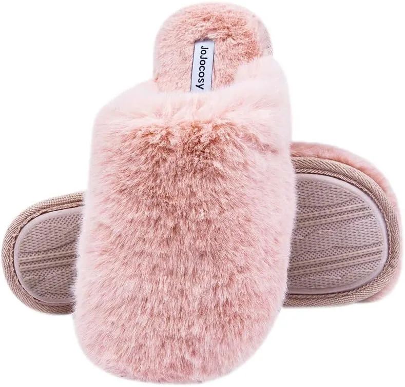Densely Long-haired Lady’s Comfy Fuzzy Memory Foam Scuff Women’s Warm Plush Closed-Toe Comfortable Slippers