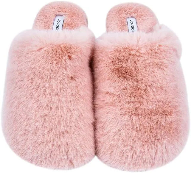 Densely Long-haired Lady’s Comfy Fuzzy Memory Foam Scuff Women’s Warm Plush Closed-Toe Comfortable Slippers