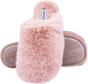 Densely Long-haired Lady’s Comfy Fuzzy Memory Foam Scuff Women’s Warm Plush Closed-Toe Comfortable Slippers