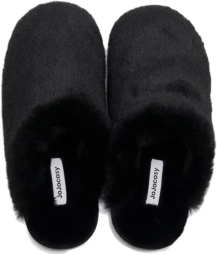 Densely Long-haired Lady’s Comfy Fuzzy Memory Foam Scuff Women’s Warm Plush Closed-Toe Comfortable Slippers