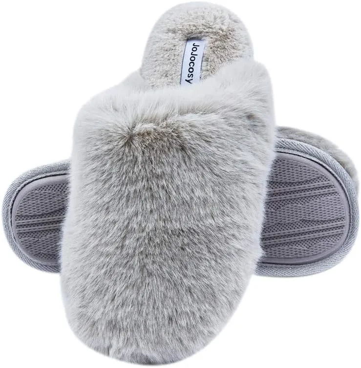 Densely Long-haired Lady’s Comfy Fuzzy Memory Foam Scuff Women’s Warm Plush Closed-Toe Comfortable Slippers