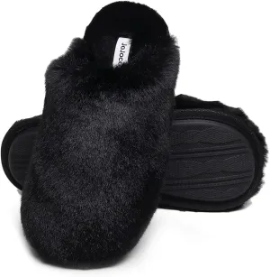 Densely Long-haired Lady’s Comfy Fuzzy Memory Foam Scuff Women’s Warm Plush Closed-Toe Comfortable Slippers