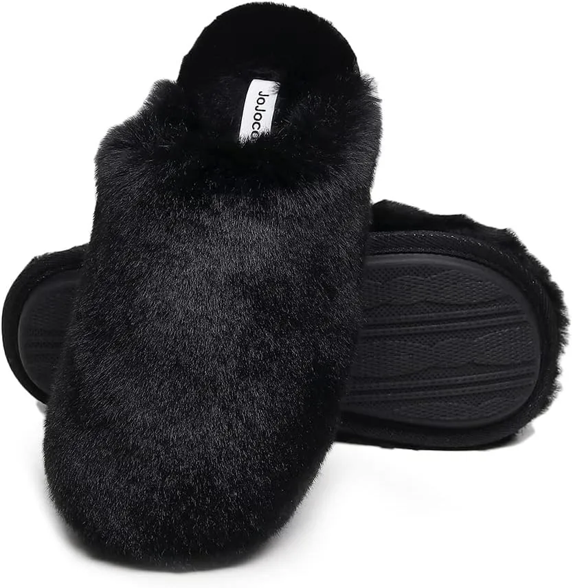 Densely Long-haired Lady’s Comfy Fuzzy Memory Foam Scuff Women’s Warm Plush Closed-Toe Comfortable Slippers