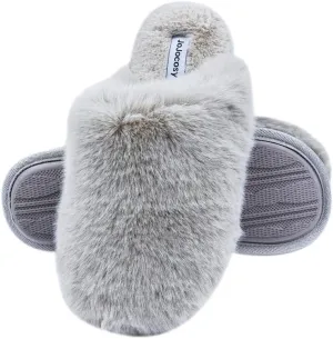 Densely Long-haired Lady’s Comfy Fuzzy Memory Foam Scuff Women’s Warm Plush Closed-Toe Comfortable Slippers