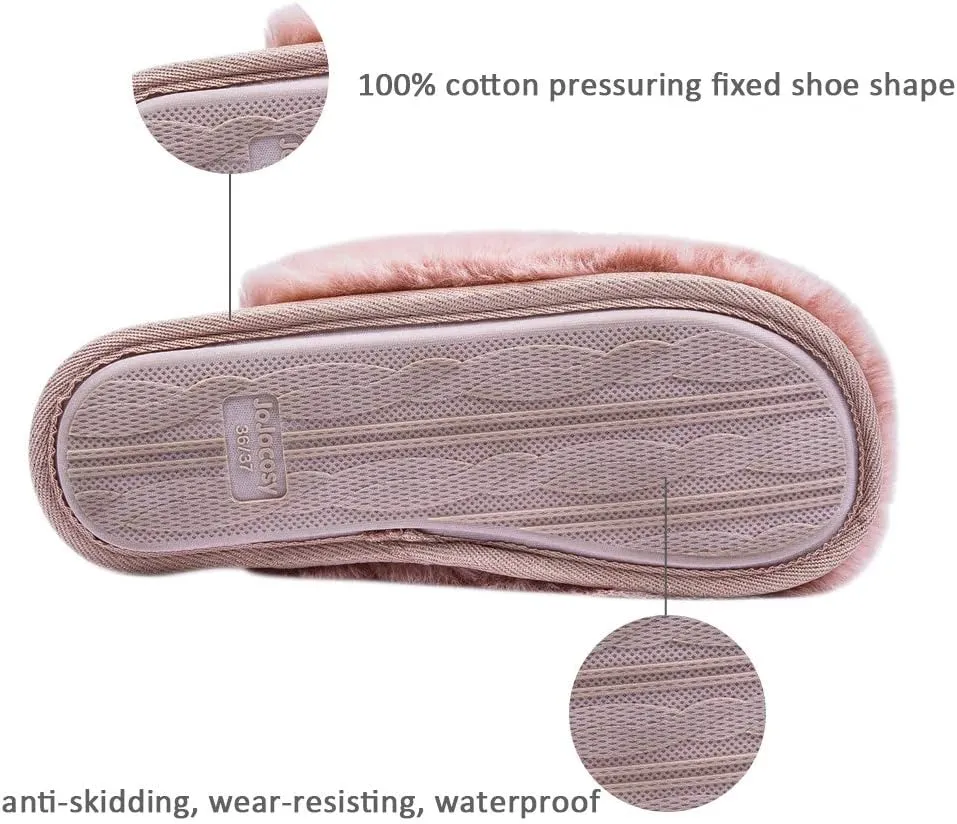 Densely Long-haired Lady’s Comfy Fuzzy Memory Foam Scuff Women’s Warm Plush Closed-Toe Comfortable Slippers